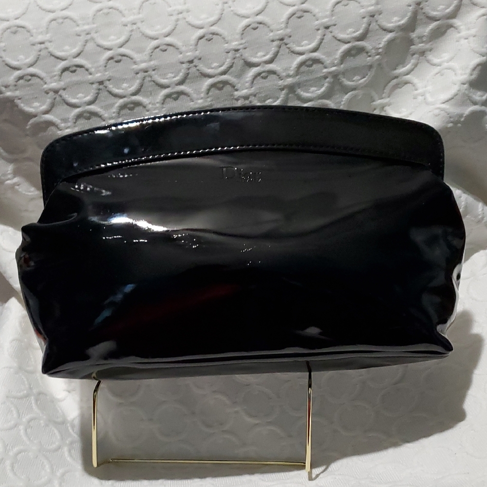 Dior Black Cosmetic Bag Glossy Finish Structured Design